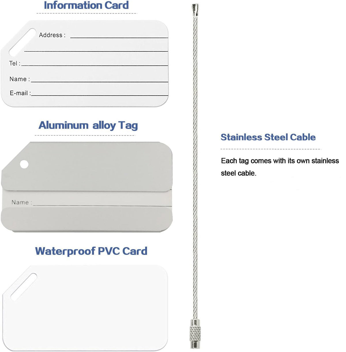 a luggage tag with accessories against a white background