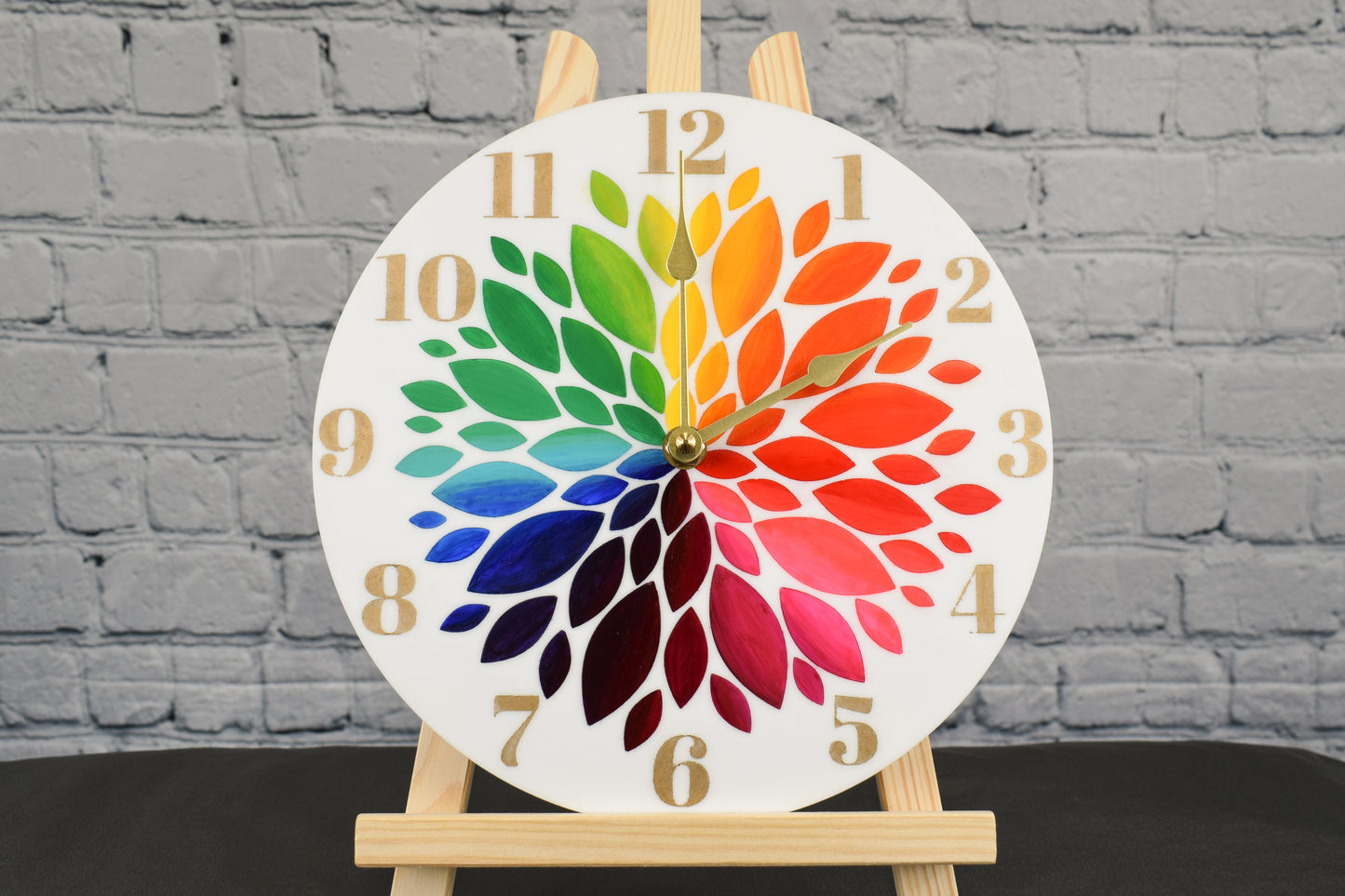 Handpainted Rainbow Flower Clock