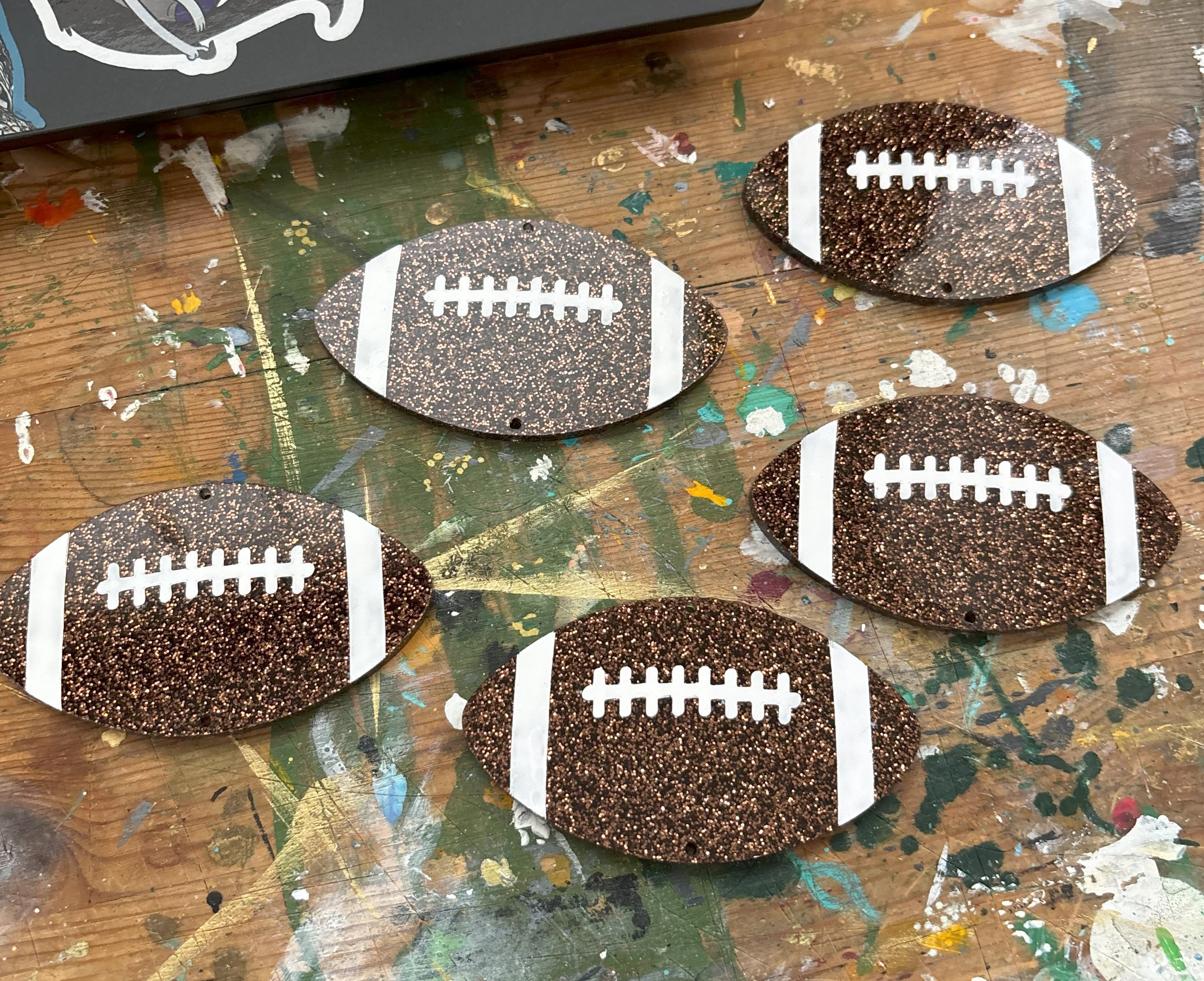 football shaped acrylic decorations with glitter
